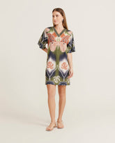 Vestido Curto Estampado Tie Dye Fly - Verde Oliva